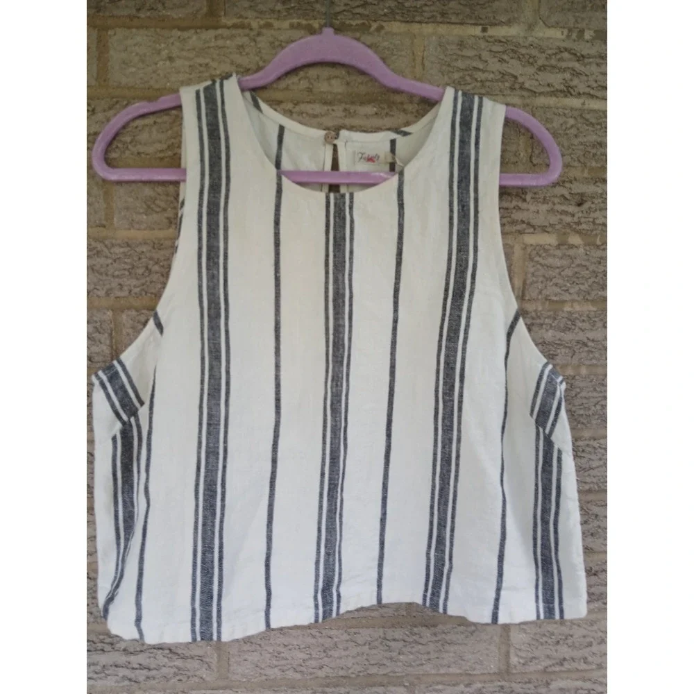 Faherty Women's Linen Shoreline Shell Top In Santa Cruz Stripe Sz L Beachy - Picture 2 of 5
